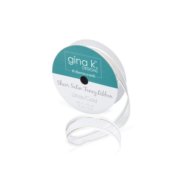 Gina K. Designs Sheer Satin Fancy Ribbon 5/8" x 10 yd • White/Gold-Craft.ph