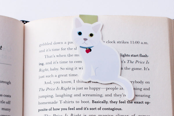 White Domestic Shorthair Cat Magnetic Bookmark-Craft.ph